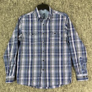 Ocean Coast Shirt Medium Business Casual Blue‎ Fishing Pockets Long Roll Sleeve